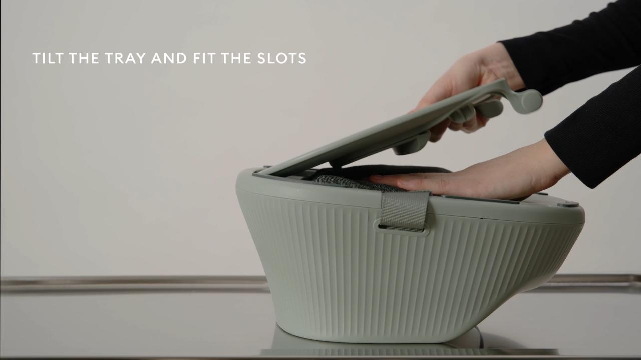 Still from the film: Grab & go: packing the Portable High Chair